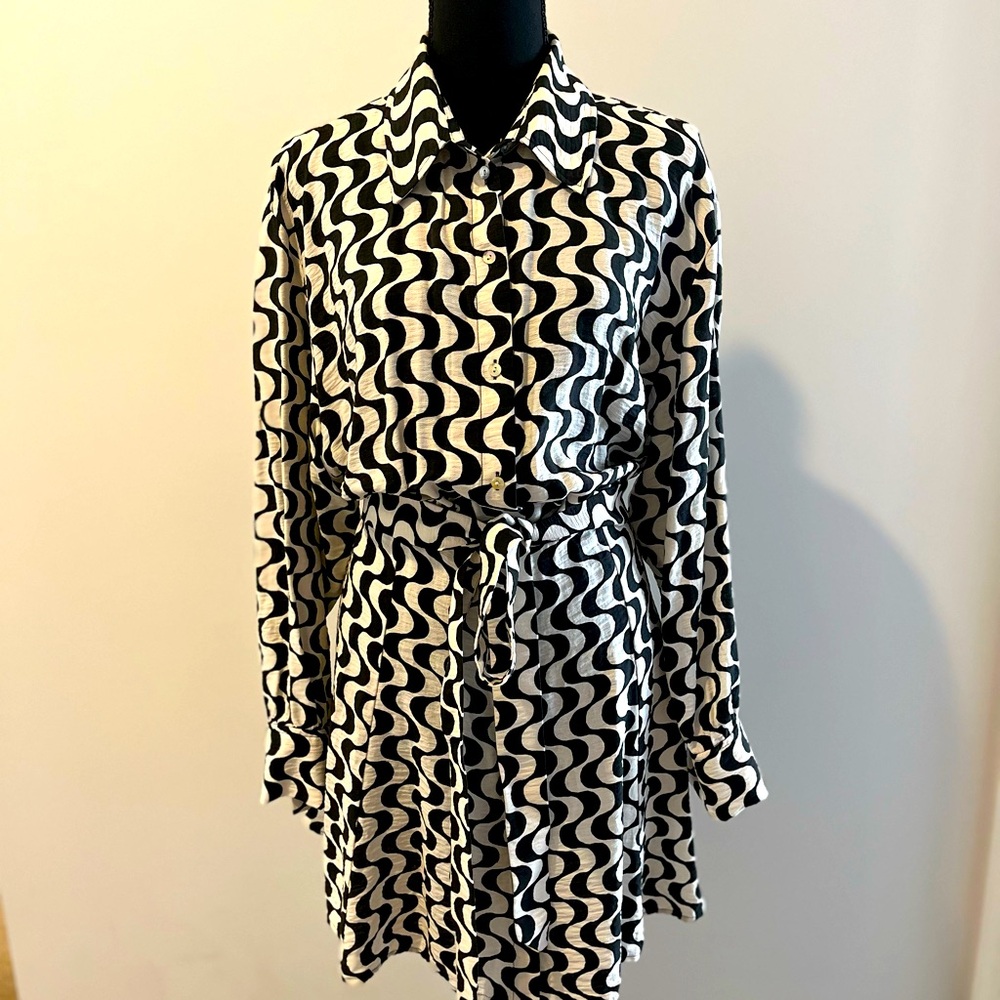 H&M Black and White Long Sleeve Dress